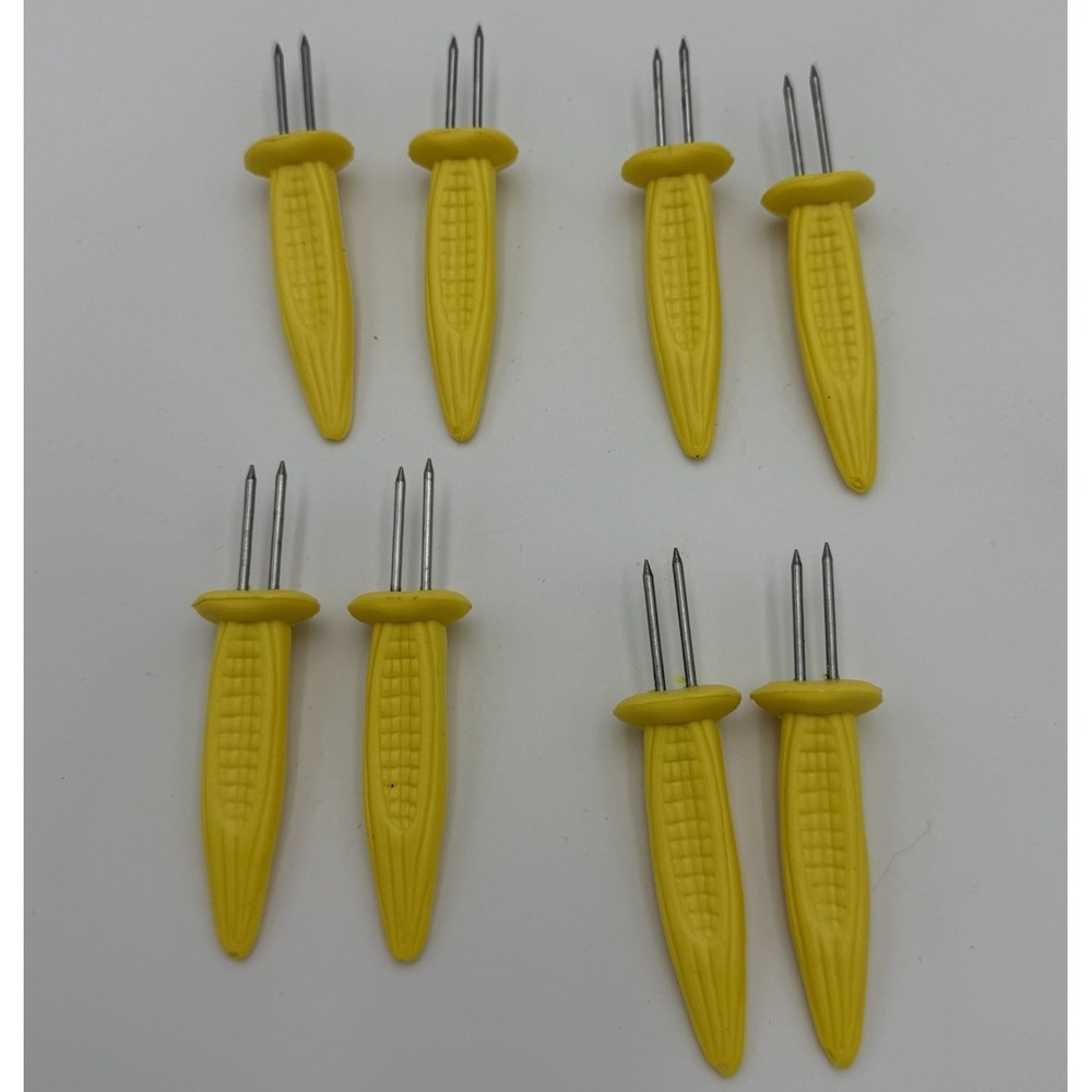 8 Corn on the Cob Skewers Holders Picks Yellow Plastic Food Kitchen Gadget Vtg